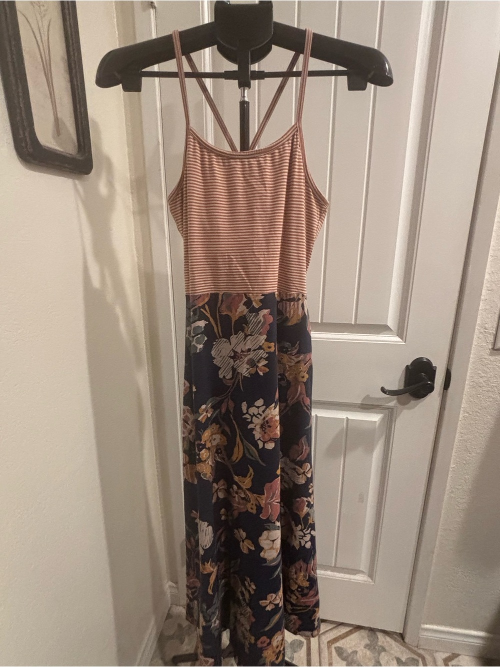 Pact peach Striped & Navy Floral Spaghetti Strap Maxi Dress